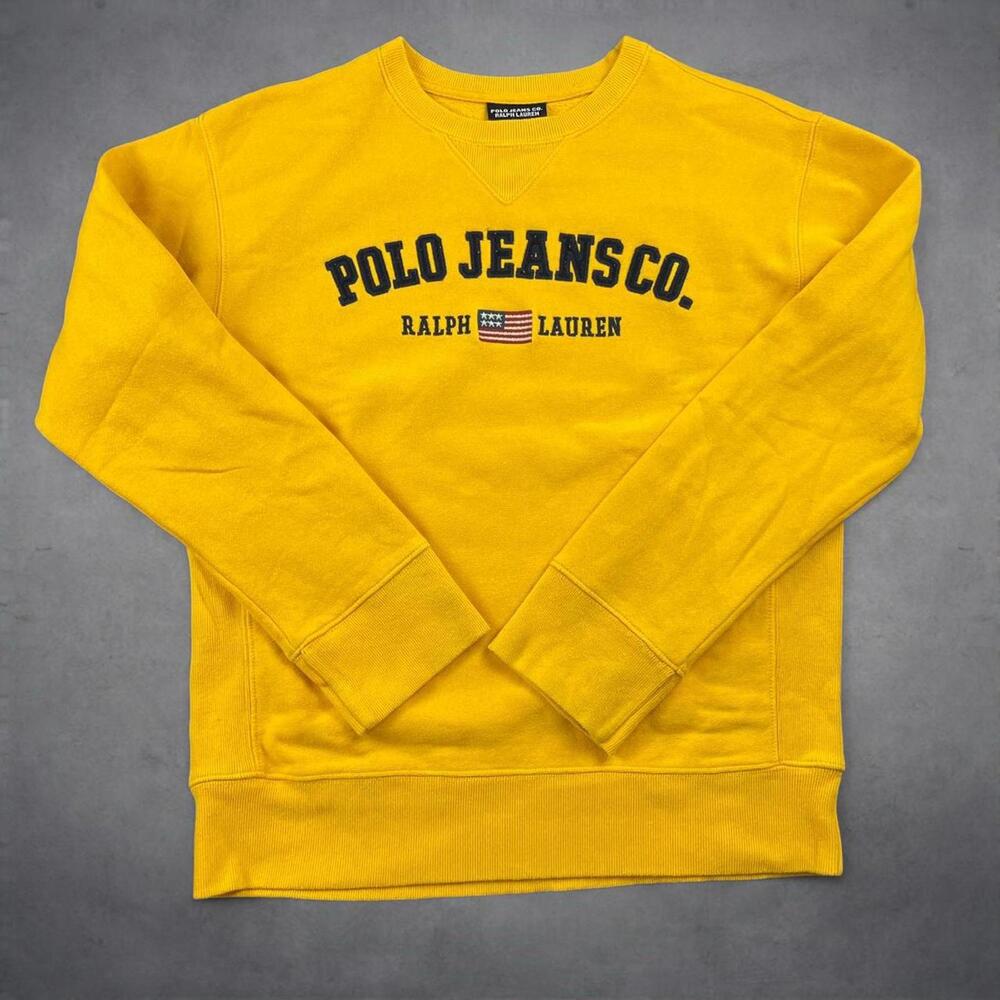 Polo Jeans Co Crewneck Sweatshirt Small Yellow Spellout - Picture 2 of 6